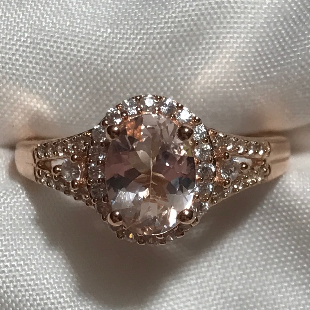 Genuine Morganite w/ Zircons Rose Gold over Sterling Silver Ring